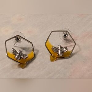 Dripping Honey Bee Earrings, Pierced Post Earrings. Honey Bee